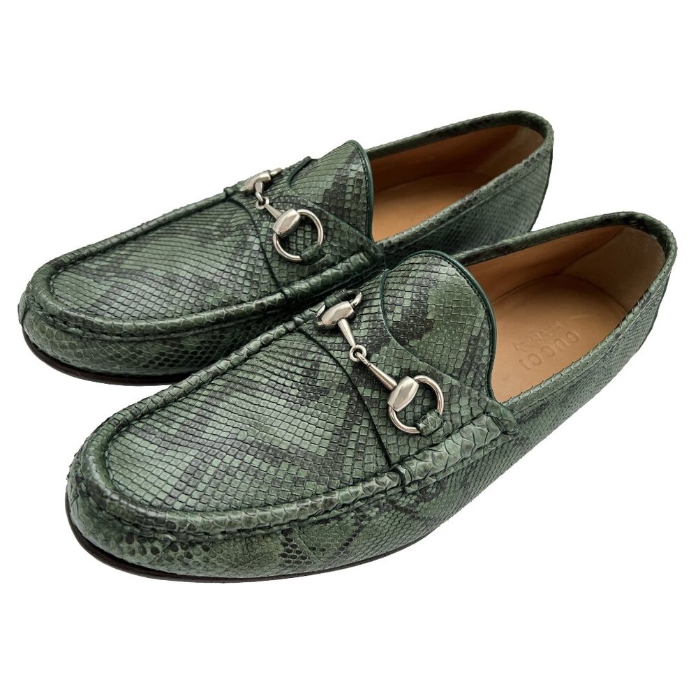 $3000 Gucci Mens Python 1953 Horsebit Shoes Green Snakeskin Loafers US 9 UK 8.5 - Picture 7 of 12